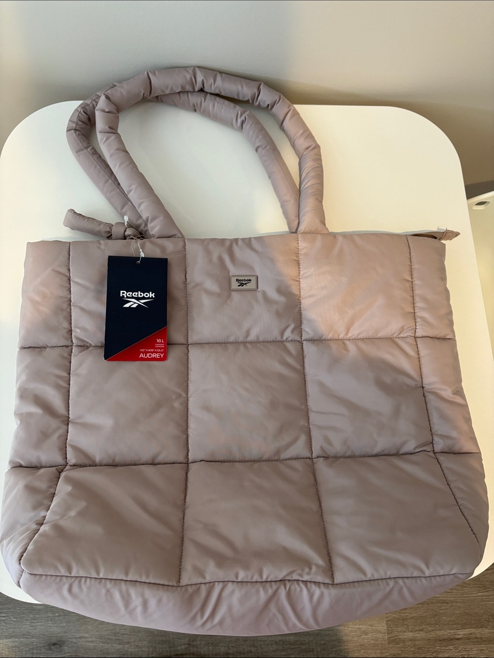 Reebok Quilted Audrey Puffer Tote Bag in Light Mauve